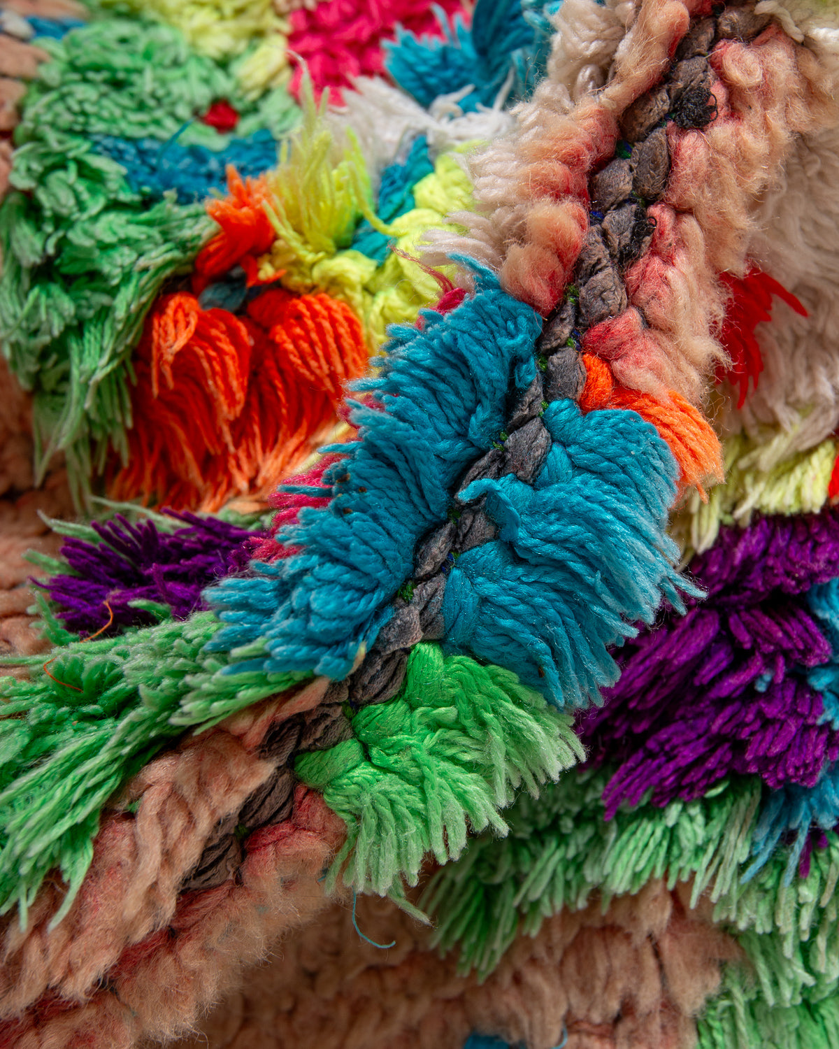 Modern, designer, handcrafted Berber runner rug from Morocco. Vintage carpet with beautiful colours and patterns and fluffy texture.