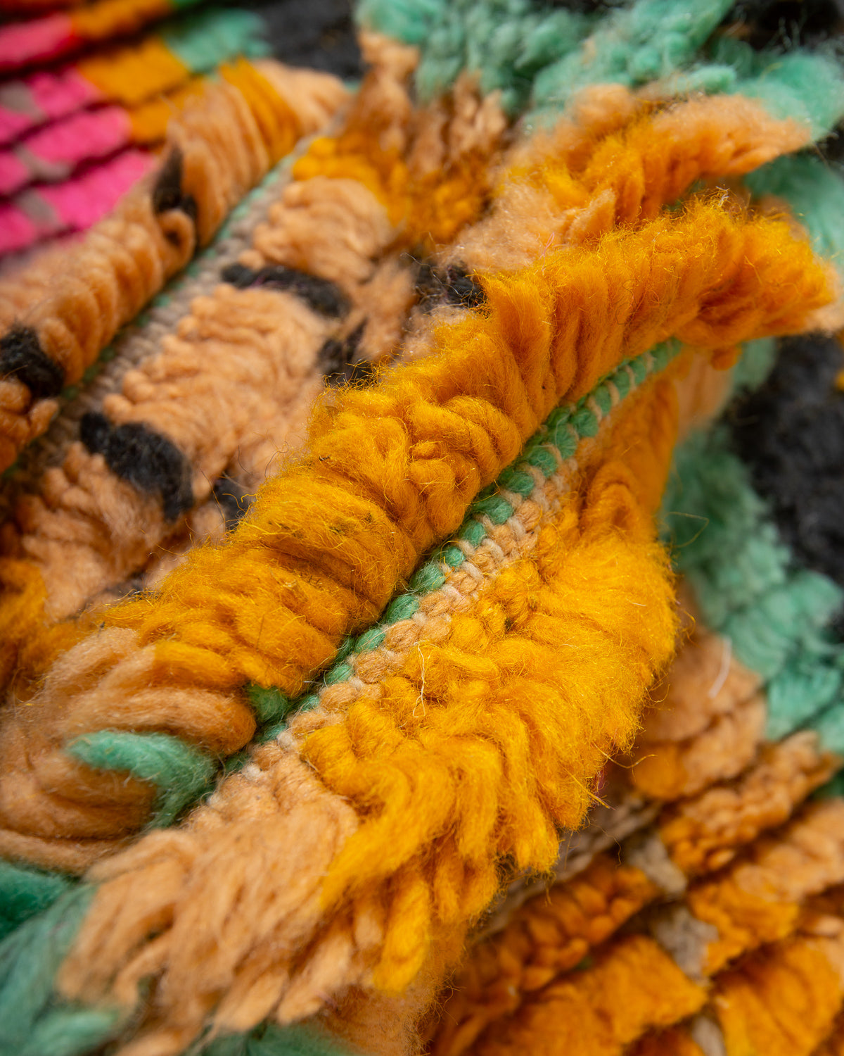 Modern, designer, handcrafted Berber runner rug from Morocco. Vintage carpet with beautiful colours and patterns and fluffy texture.