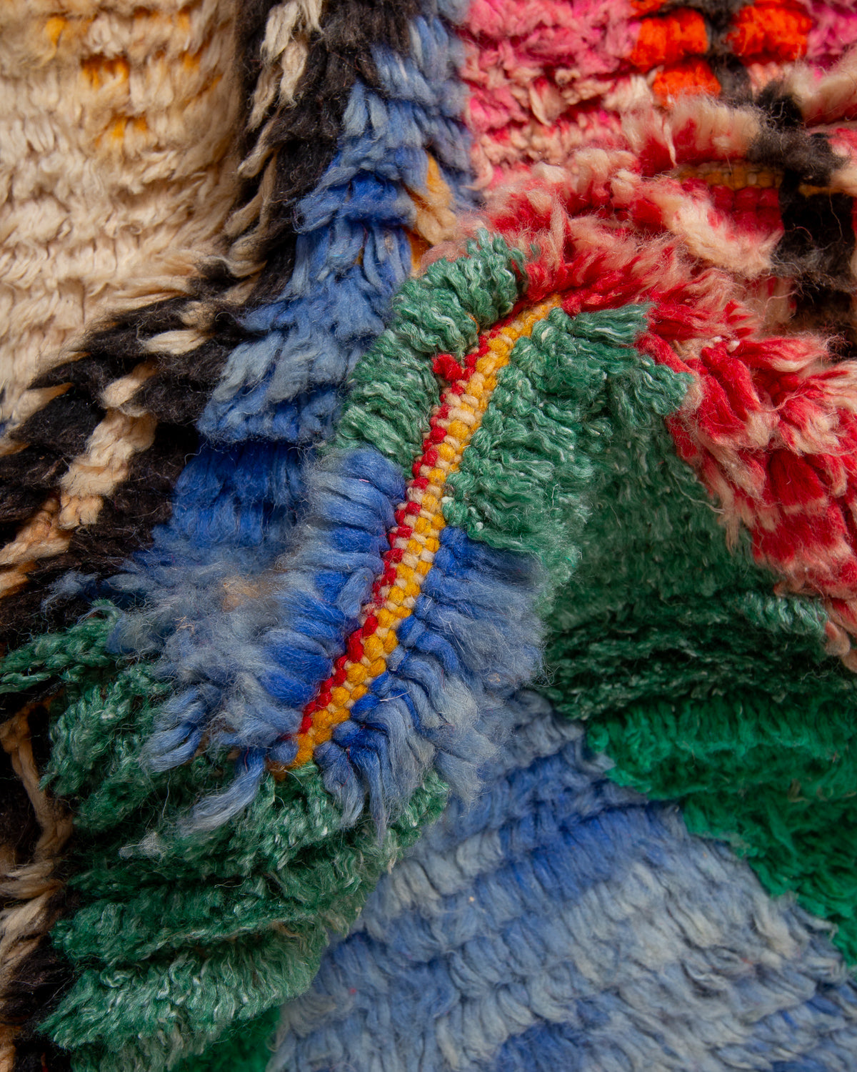 Modern, designer, handcrafted Berber runner rug from Morocco. Vintage carpet with beautiful colours and patterns and fluffy texture.