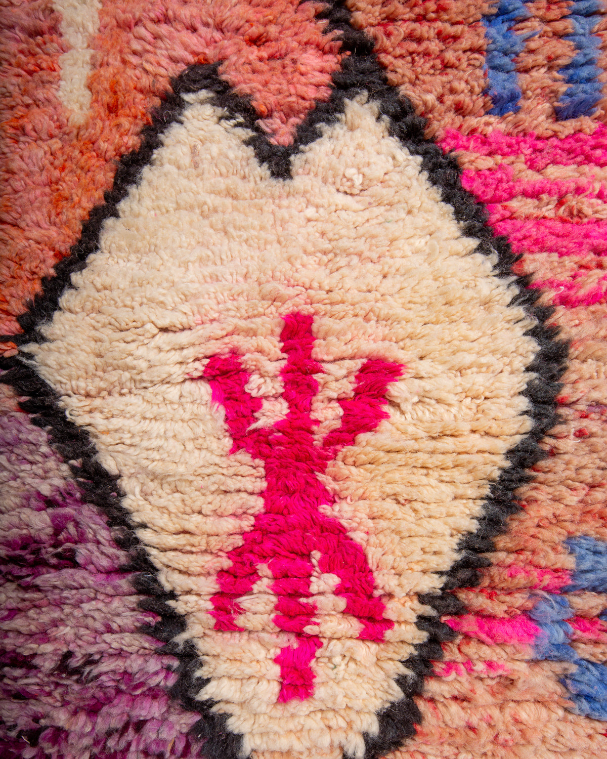 Modern, designer, handcrafted Berber runner rug from Morocco. Vintage carpet with beautiful colours and patterns and fluffy texture.