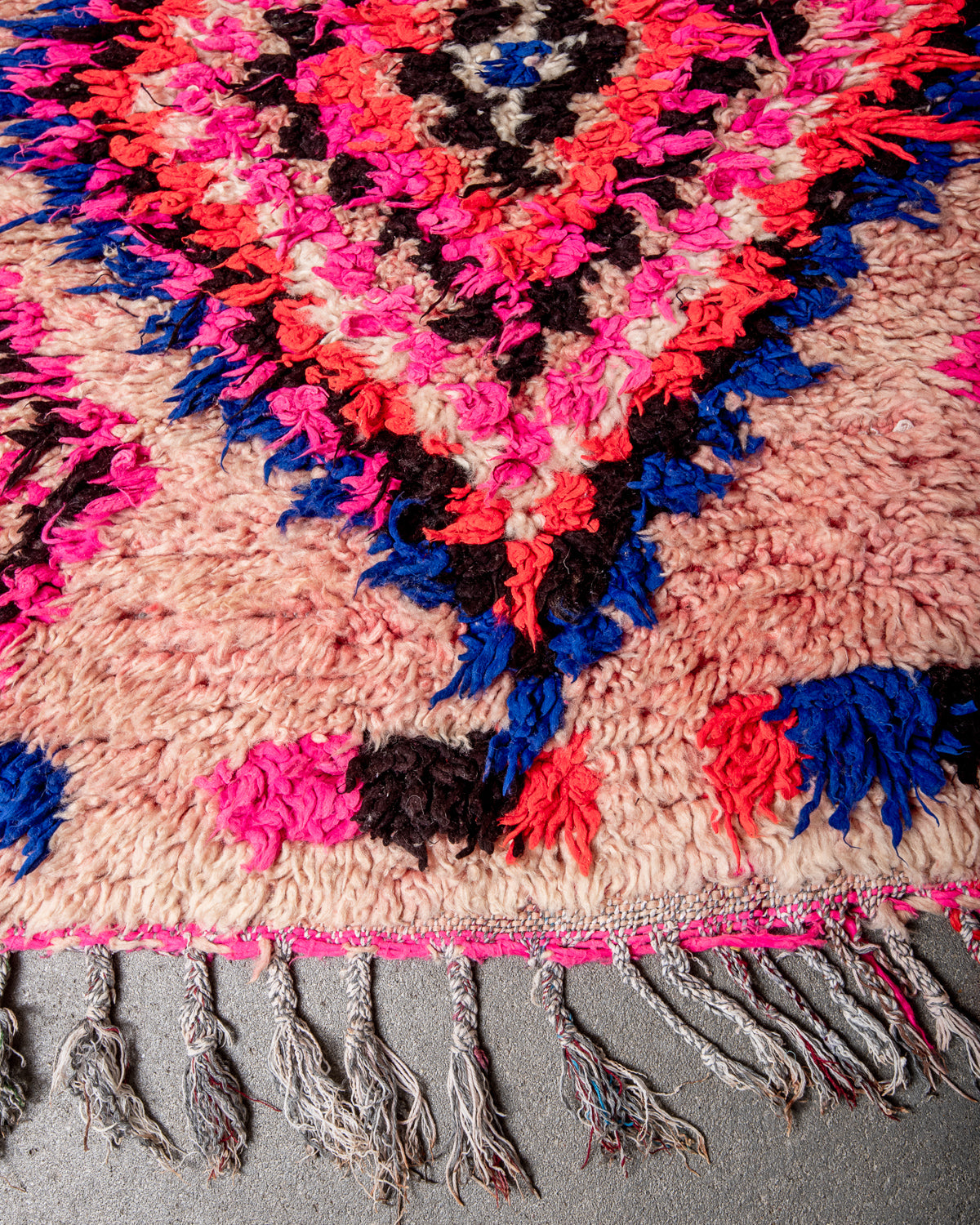 Modern, designer, handcrafted Berber runner rug from Morocco. Vintage carpet with beautiful colours and patterns and fluffy texture.