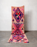 Modern, designer, handcrafted Berber runner rug from Morocco. Vintage carpet with beautiful colours and patterns and fluffy texture.