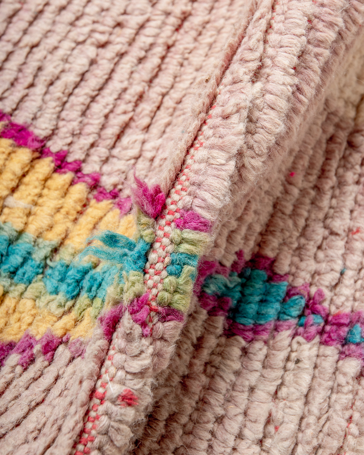 Modern, designer, handcrafted Berber runner rug from Morocco. Vintage carpet with beautiful colours and patterns and fluffy texture.