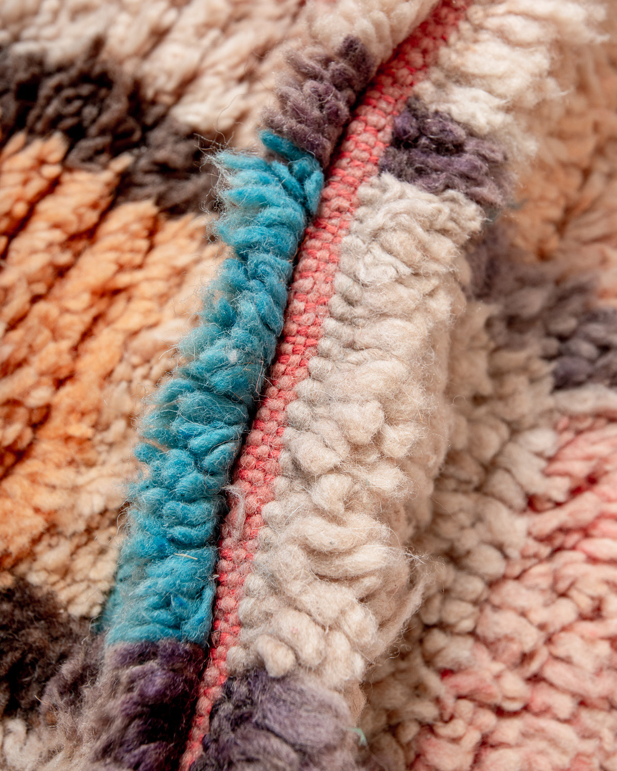 Modern, designer, handcrafted Berber runner rug from Morocco. Vintage carpet with beautiful colours and patterns and fluffy texture.