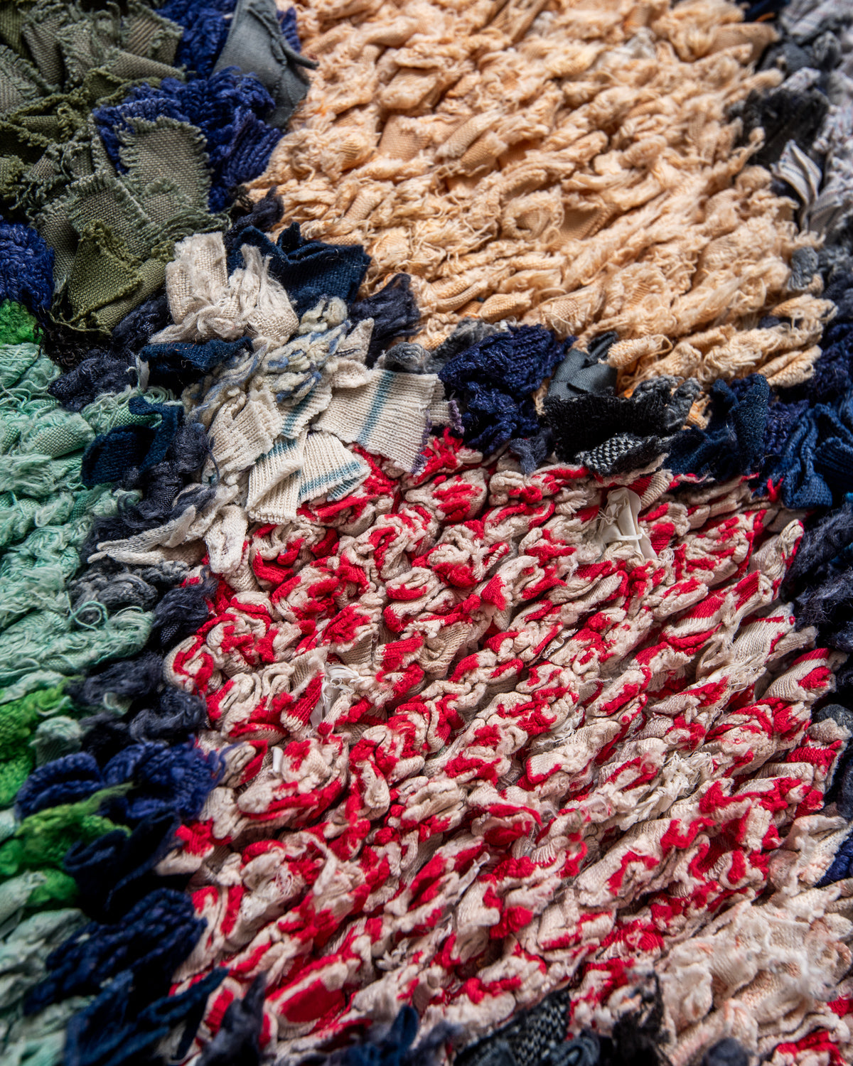 Modern designer vintage handcrafted Berber rug from Morocco. Boucherouite runner rug with beautiful colors and patterns.