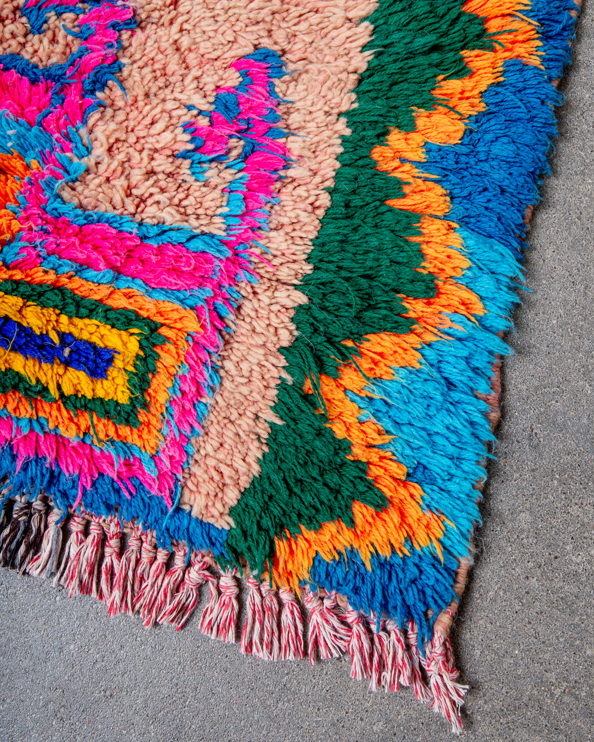 Modern, designer, handcrafted Berber runner rug from Morocco. Vintage carpet with beautiful colours and patterns and fluffy texture.