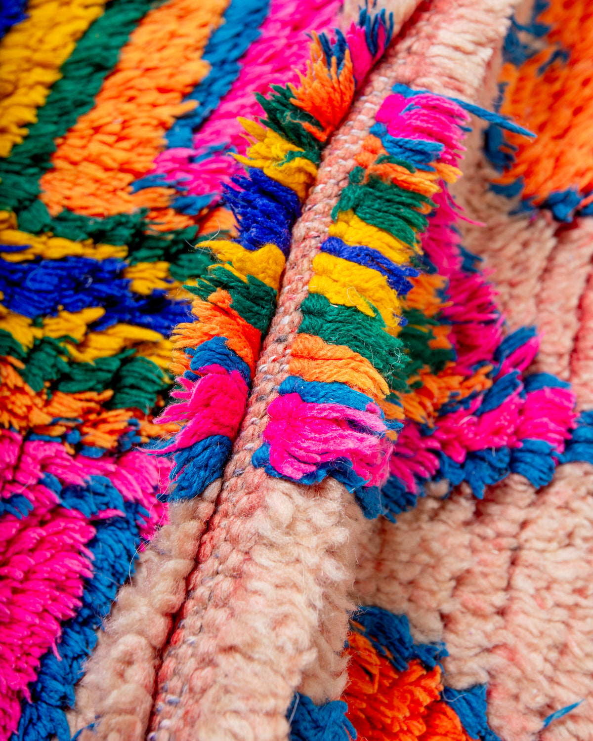 Modern, designer, handcrafted Berber runner rug from Morocco. Vintage carpet with beautiful colours and patterns and fluffy texture.