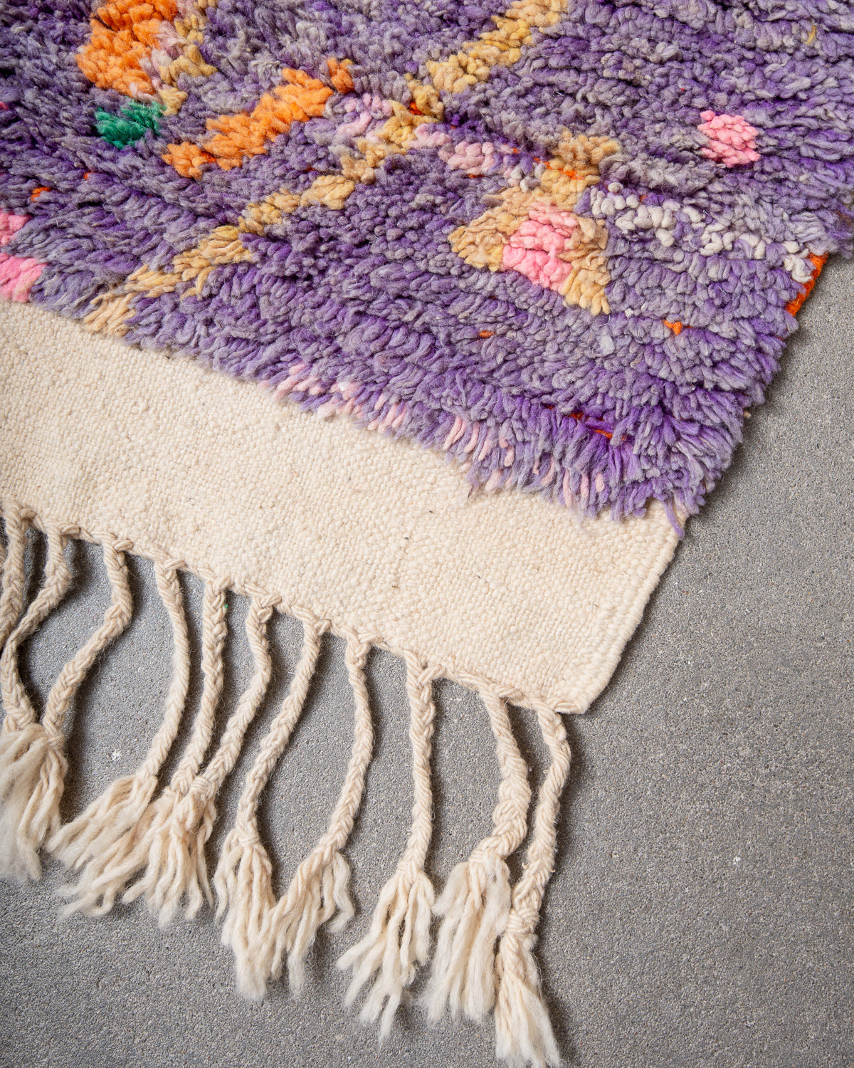 Modern, designer, handcrafted Berber runner rug from Morocco. Vintage carpet with beautiful colours and patterns and fluffy texture
