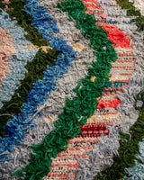 Modern, designer, handcrafted Berber rug from Morocco. Vintage carpet with beautiful colours and patterns and fluffy texture.