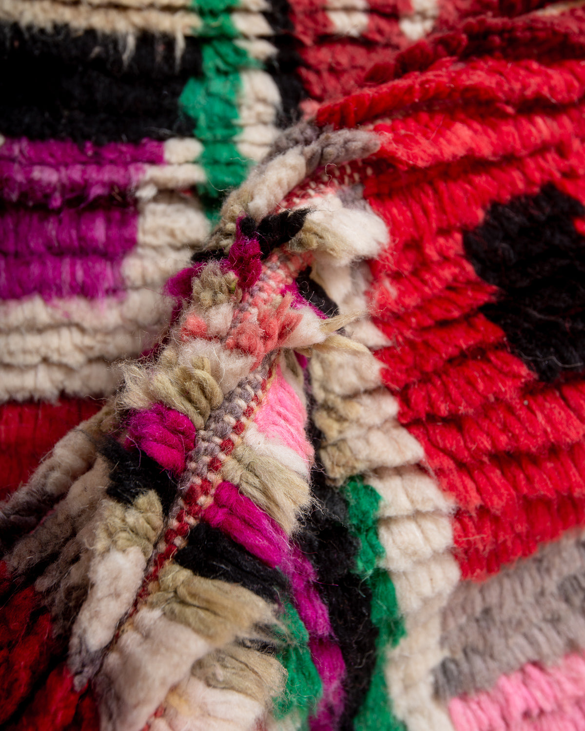 Modern, designer, handcrafted Berber runner rug from Morocco. Vintage carpet with beautiful colours and patterns and fluffy texture