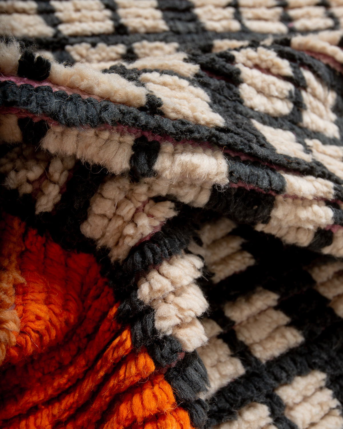 Modern, designer, handcrafted Berber runner rug from Morocco. Vintage carpet with beautiful colours and patterns and fluffy texture