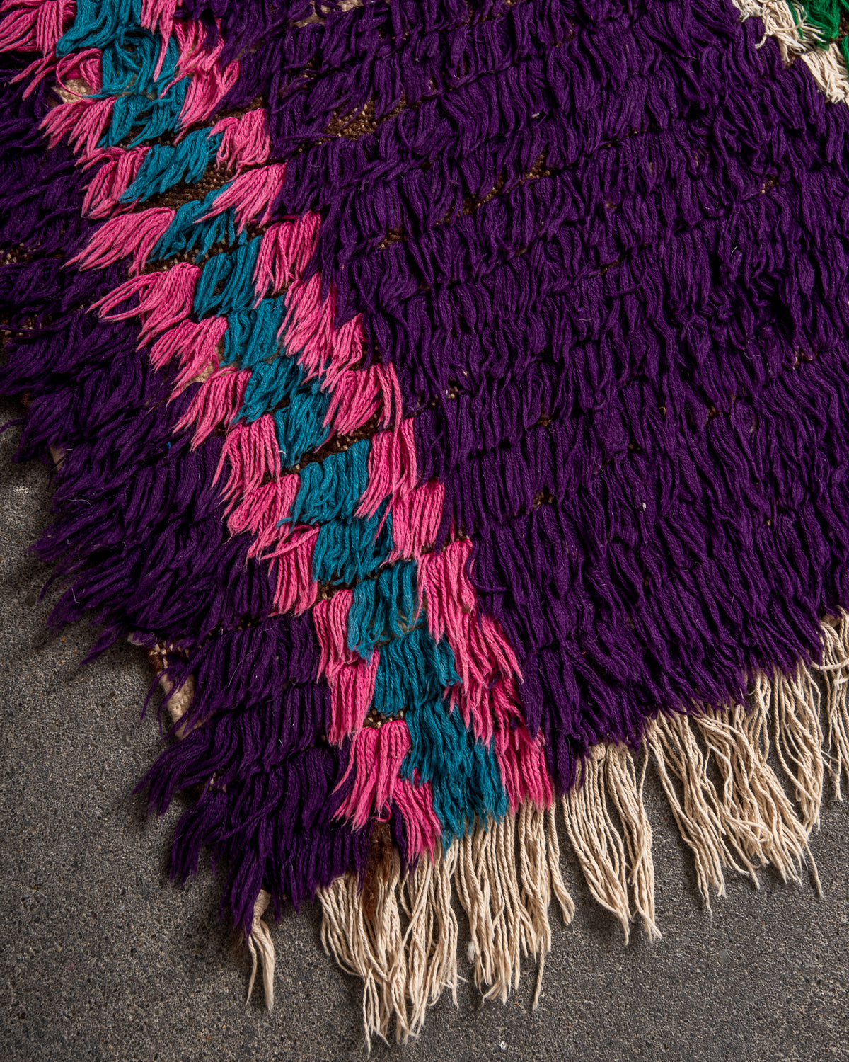 Modern designer vintage handcrafted Berber rug from Morocco. Boucherouite runner rug with beautiful colors and patterns.