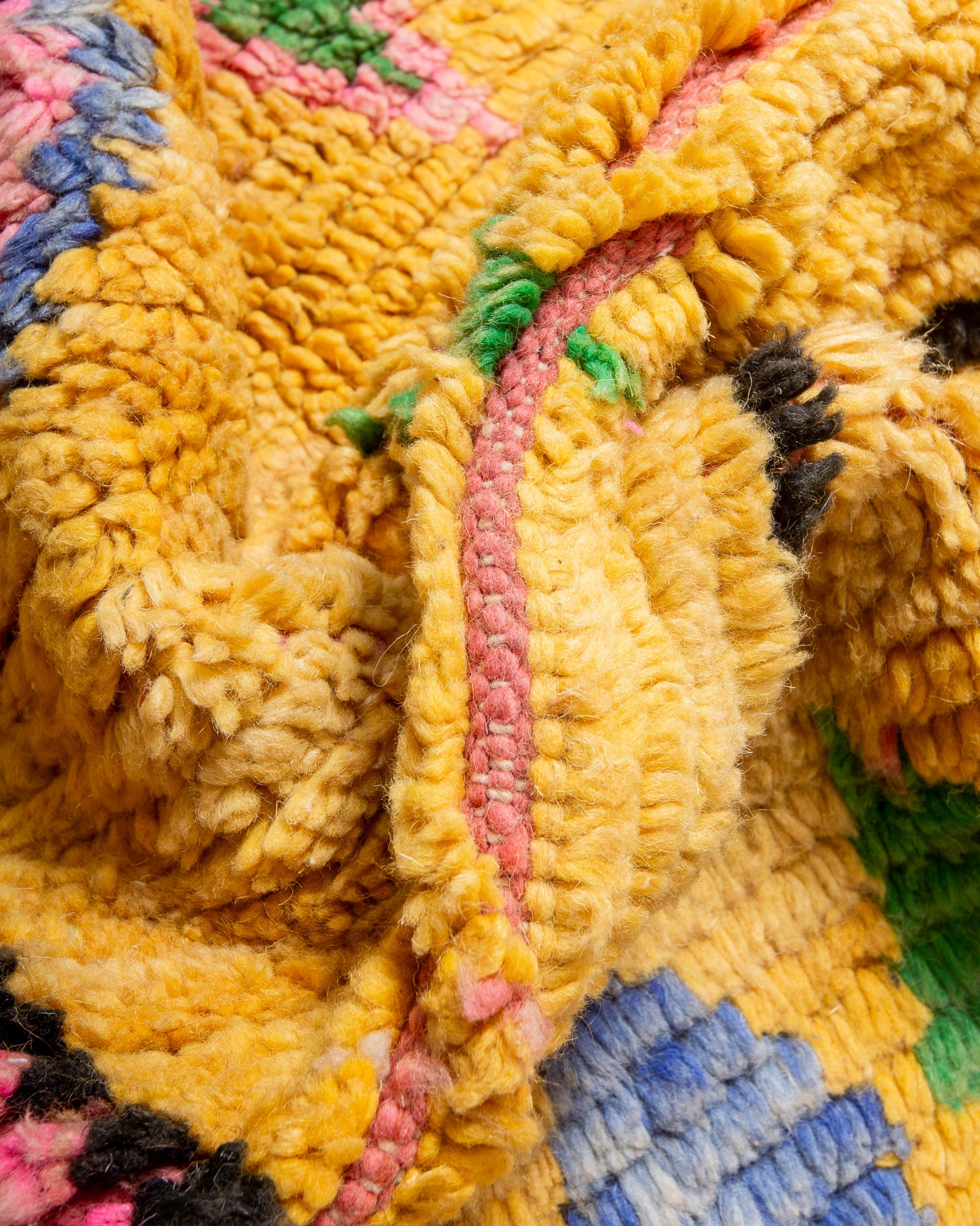 Modern, designer, handcrafted Berber rug from Morocco. Vintage carpet with beautiful colours and patterns and fluffy texture.