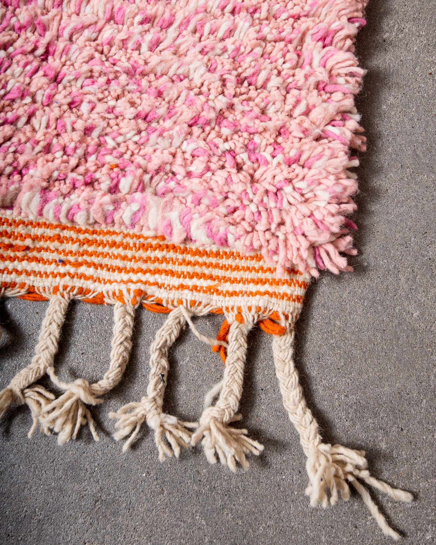 Modern, designer, handcrafted Berber rug from Morocco. Vintage carpet with beautiful colours and patterns and fluffy texture.