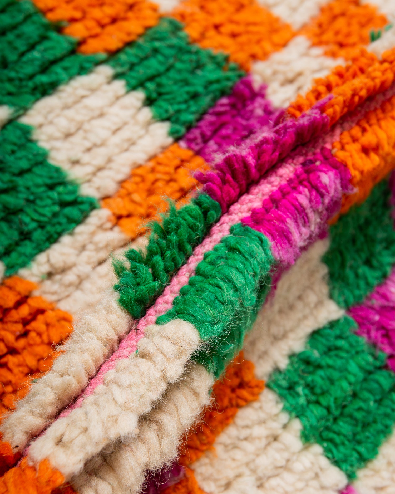 Modern, designer, handcrafted Berber runner rug from Morocco. Vintage carpet with beautiful colours and patterns and fluffy texture.