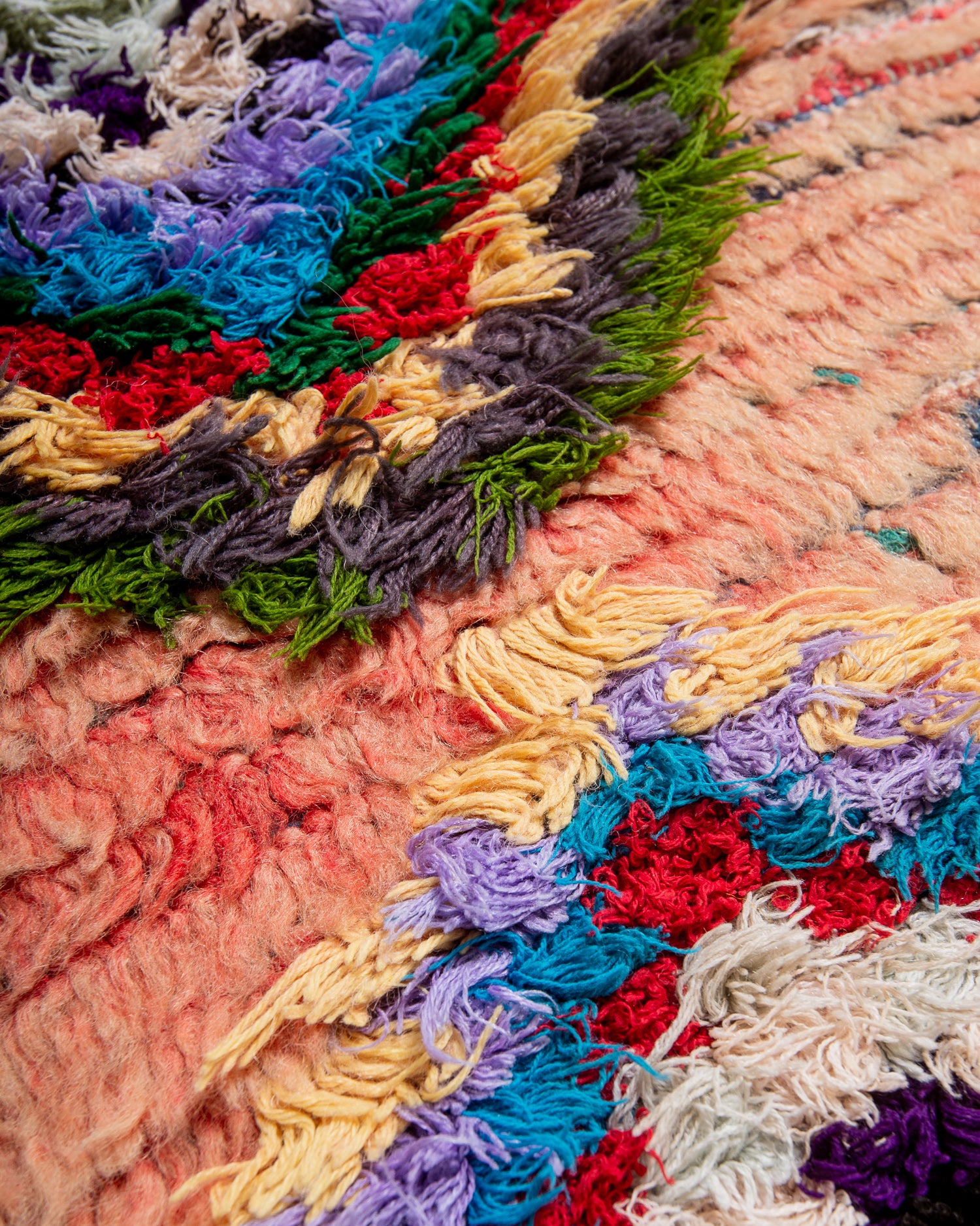 Modern, designer, handcrafted Berber runner rug from Morocco. Vintage carpet with beautiful colours and patterns and fluffy texture.