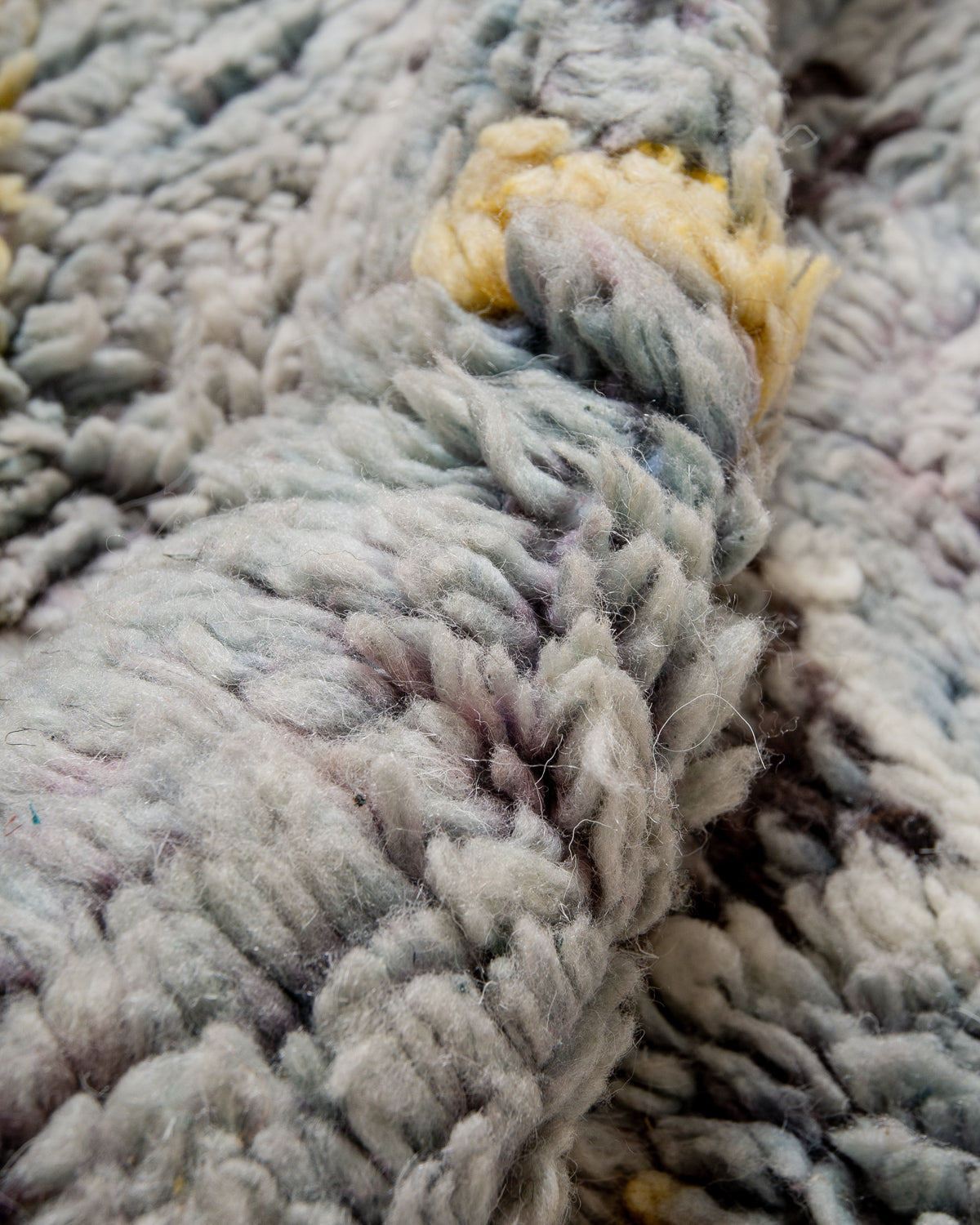 Modern, designer, handcrafted Berber rug from Morocco. Vintage carpet with beautiful colours and patterns and fluffy texture.