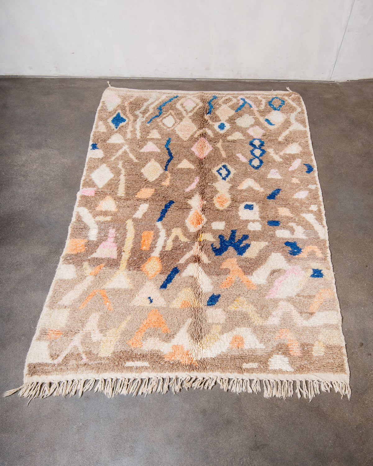 Modern, designer, handcrafted Berber runner rug from Morocco. Vintage carpet with beautiful colours and patterns and fluffy texture.