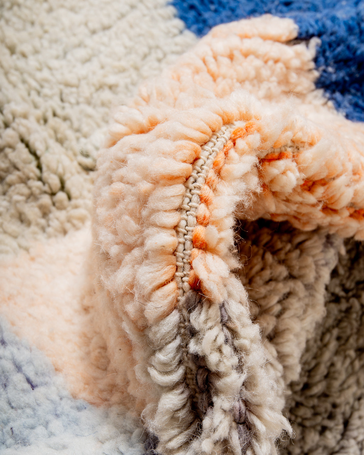 Modern, designer, handcrafted Berber runner rug from Morocco. Vintage carpet with beautiful colours and patterns and fluffy texture.