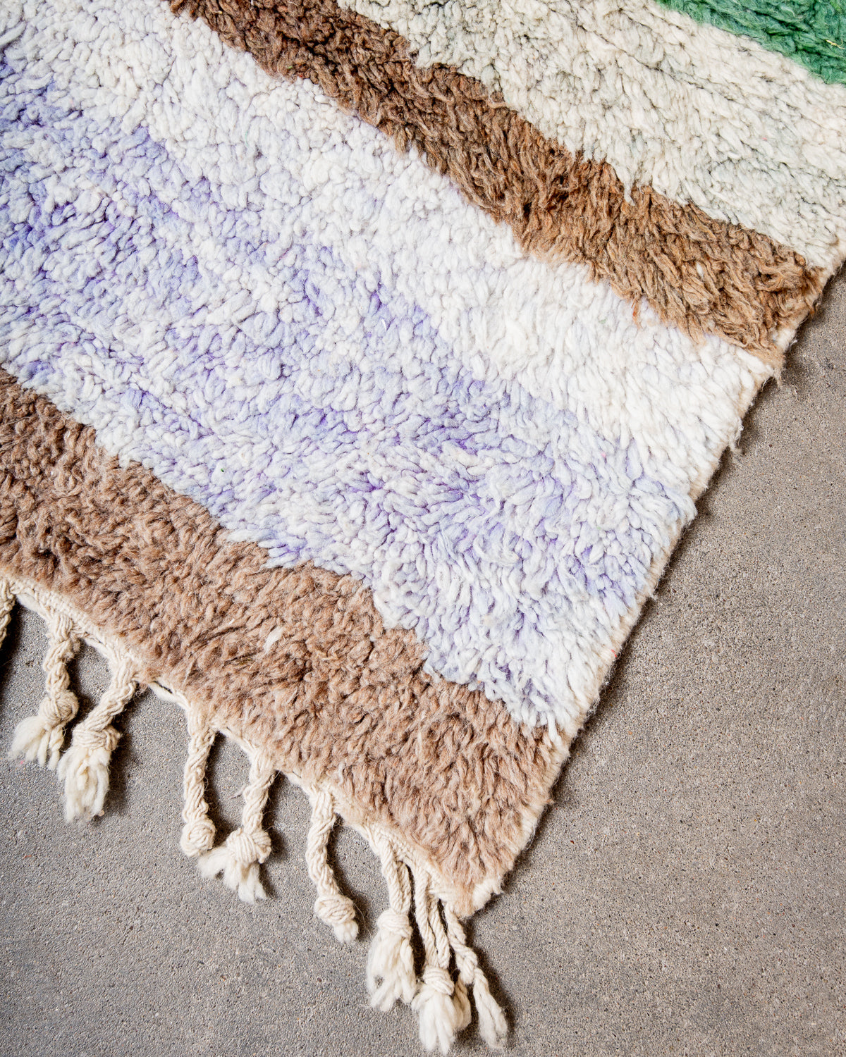 Modern, designer, handcrafted Berber runner rug from Morocco. Vintage carpet with beautiful colours and patterns and fluffy texture.