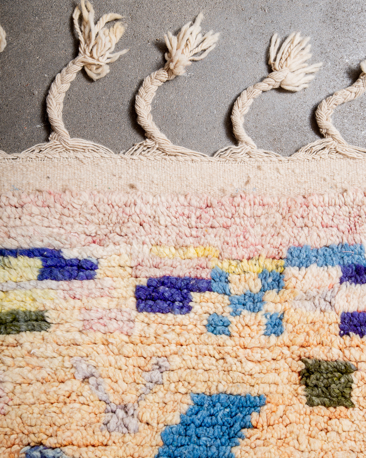 Modern, designer, handcrafted Berber runner rug from Morocco. Vintage carpet with beautiful colours and patterns and fluffy texture.