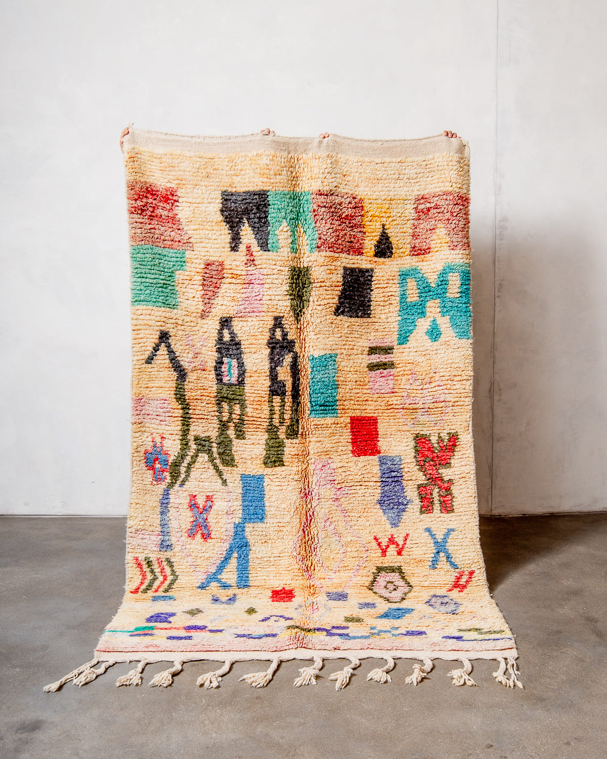 Modern, designer, handcrafted Berber runner rug from Morocco. Vintage carpet with beautiful colours and patterns and fluffy texture.