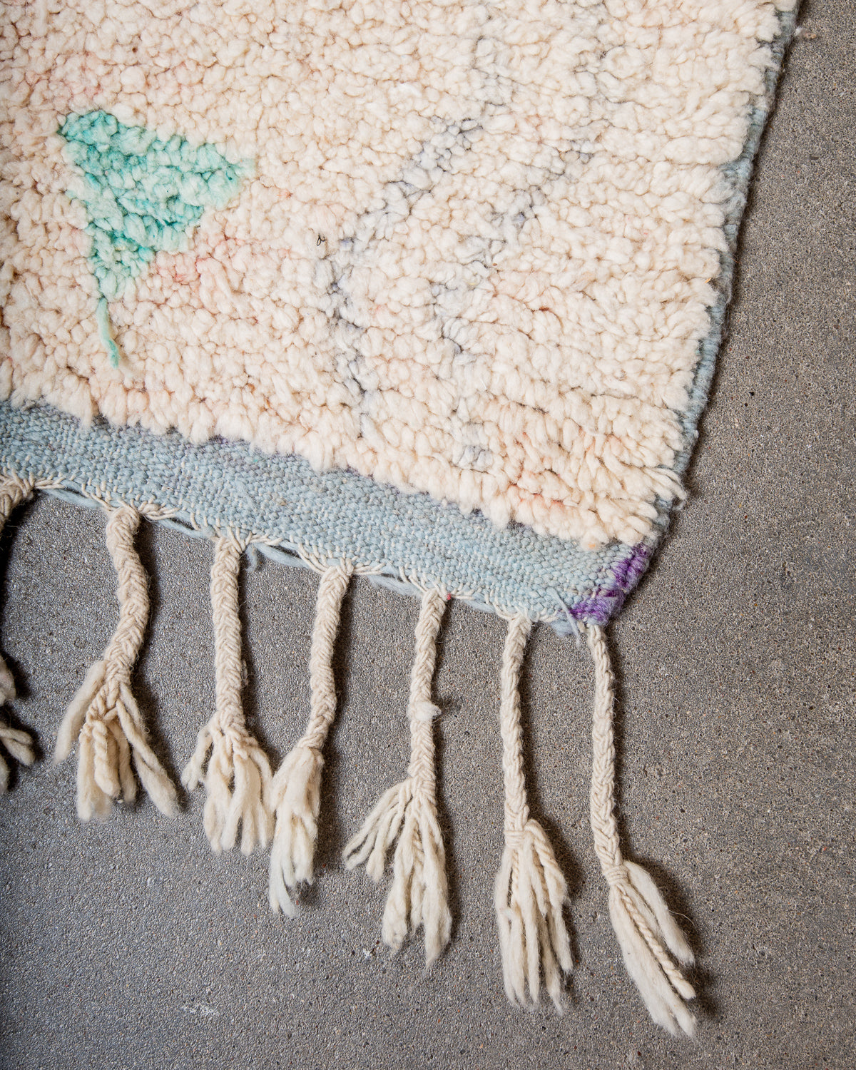 Modern, designer, handcrafted Berber rug from Morocco. Vintage carpet with beautiful colours and patterns and fluffy texture.