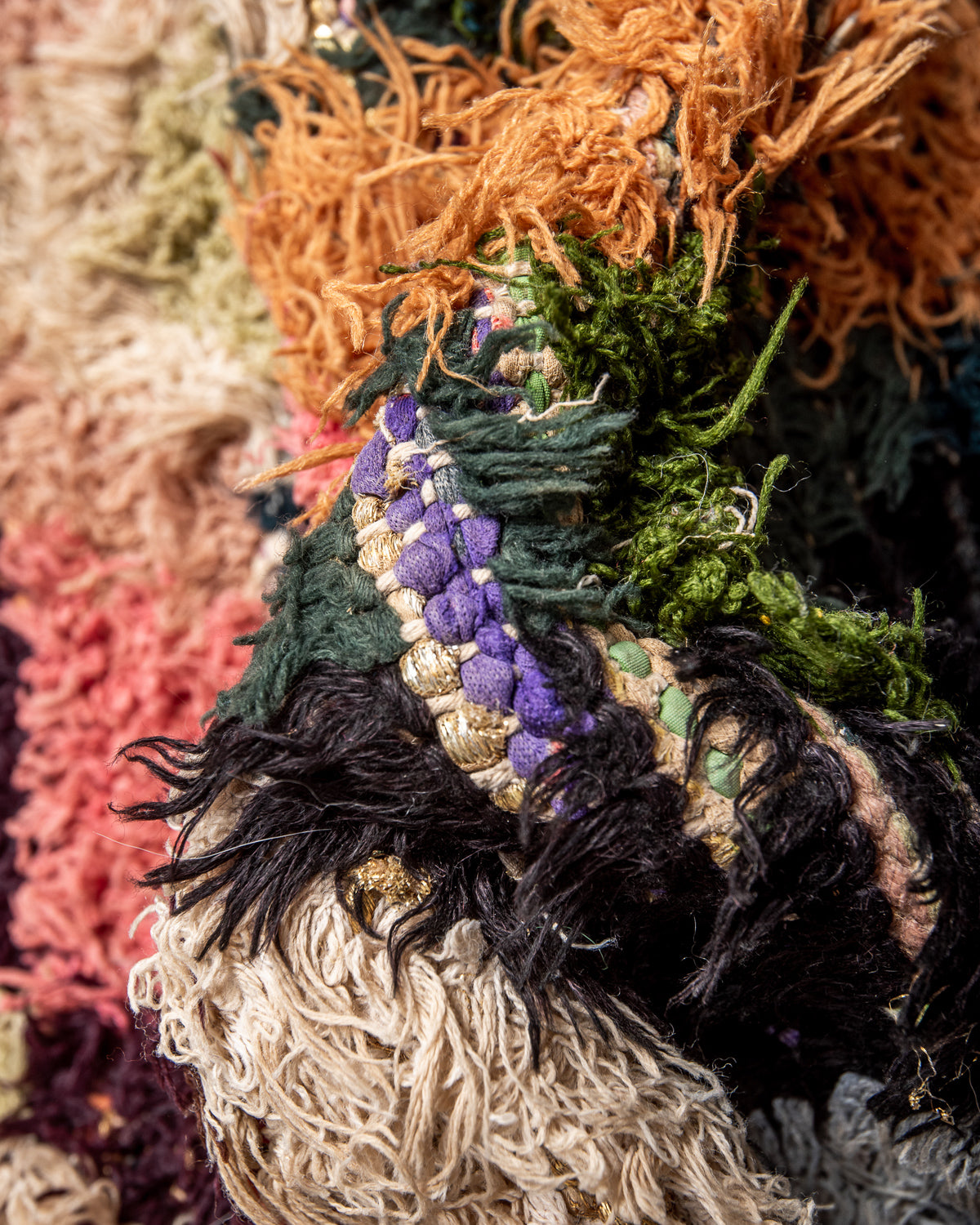 Modern designer vintage handcrafted Berber rug from Morocco. Boucherouite runner rug with beautiful colors and patterns.