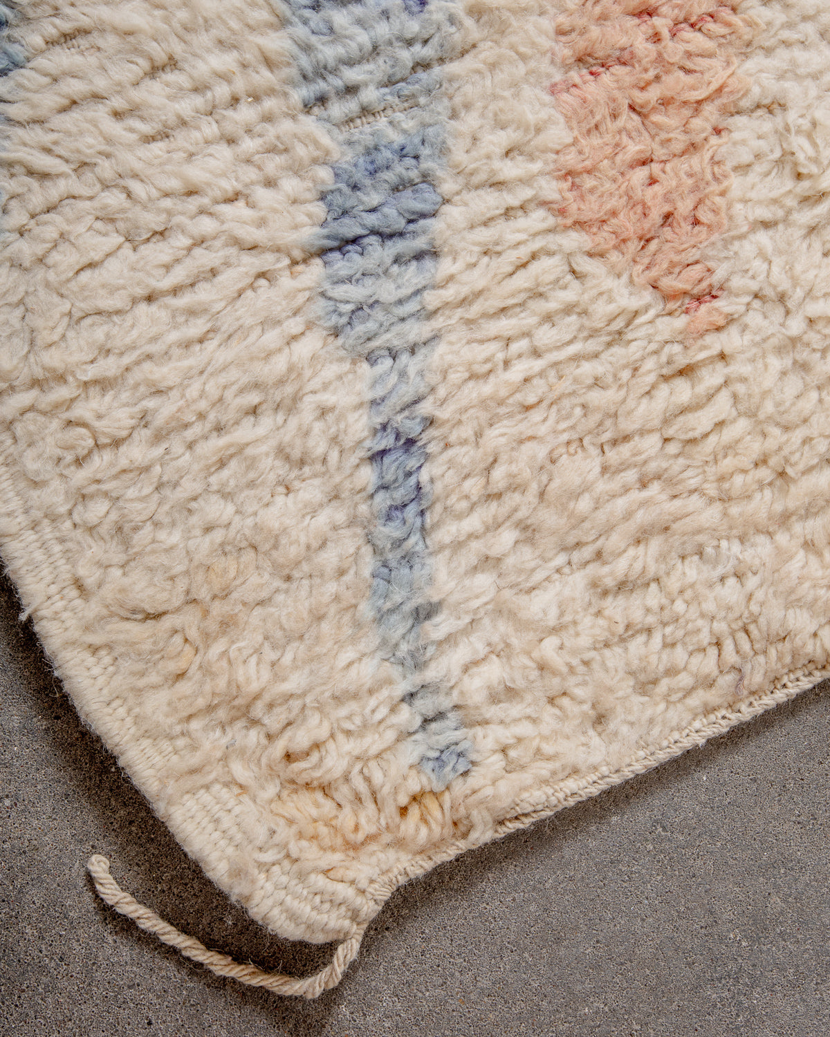 Modern, designer, handcrafted Berber rug from Morocco. Vintage carpet with beautiful colours and patterns and fluffy texture.