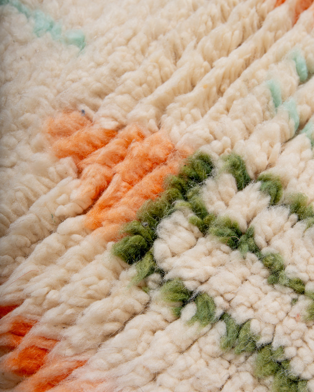 Modern, designer, handcrafted Berber rug from Morocco. Vintage carpet with beautiful colours and patterns and fluffy texture.