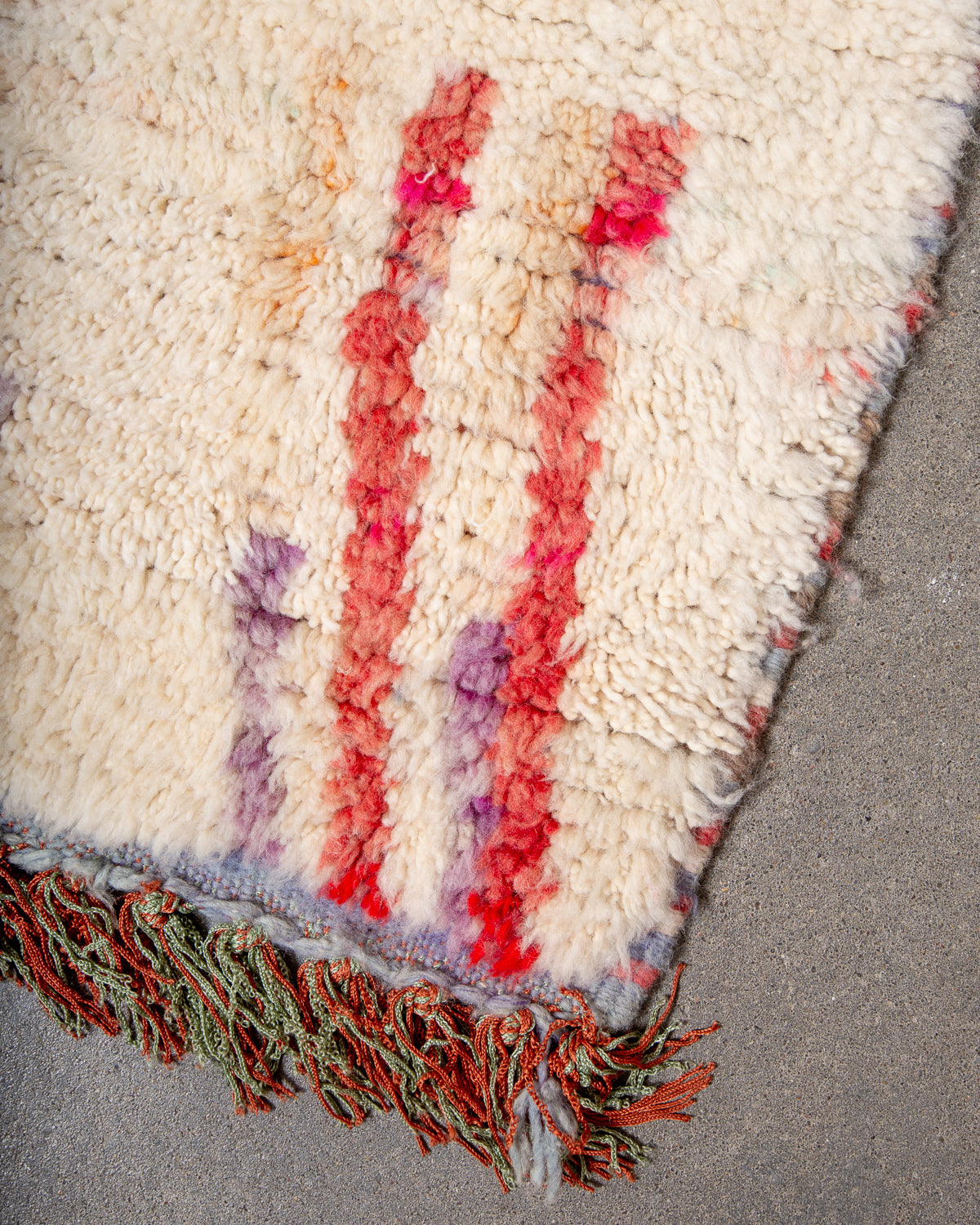Modern, designer, handcrafted Berber runner rug from Morocco. Vintage carpet with beautiful colours and patterns and fluffy texture.
