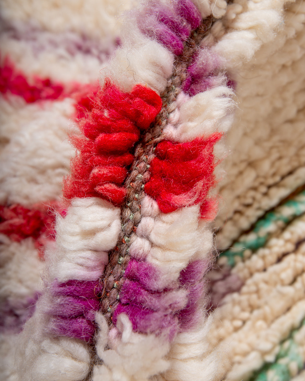 Modern, designer, handcrafted Berber runner rug from Morocco. Vintage carpet with beautiful colours and patterns and fluffy texture.