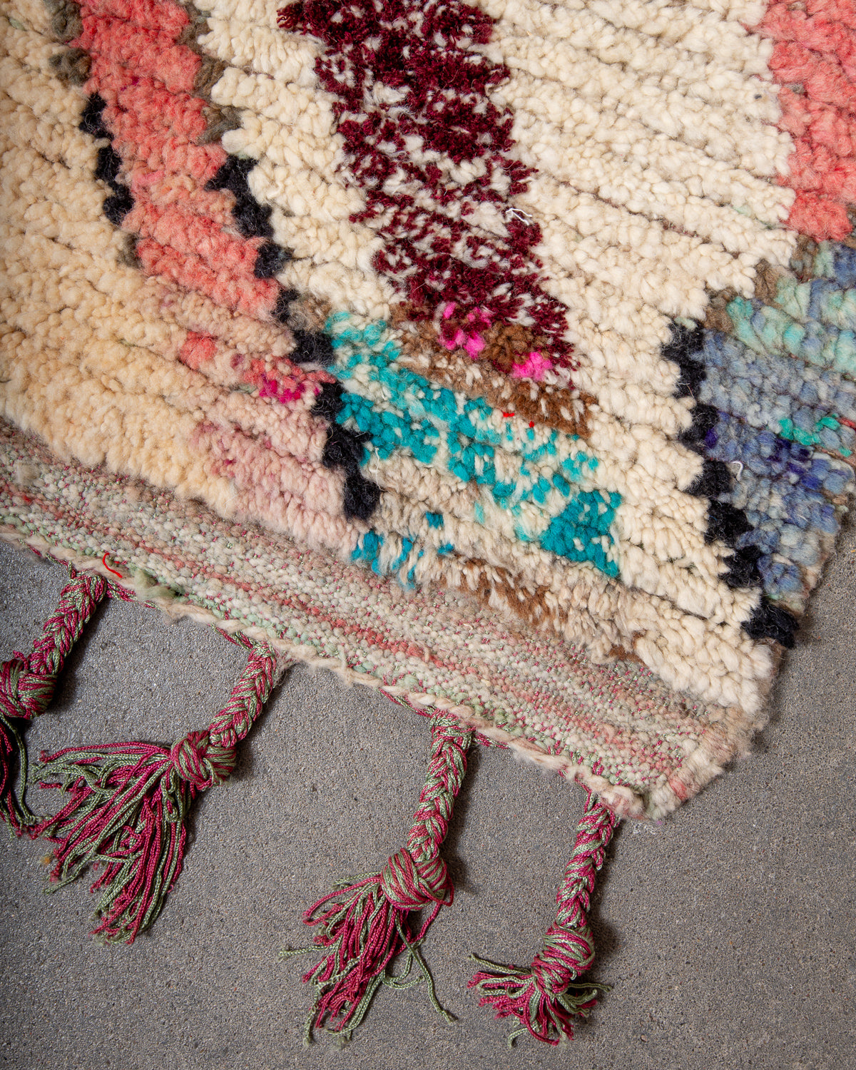 Modern, designer, handcrafted Berber runner rug from Morocco. Vintage carpet with beautiful colours and patterns and fluffy texture.