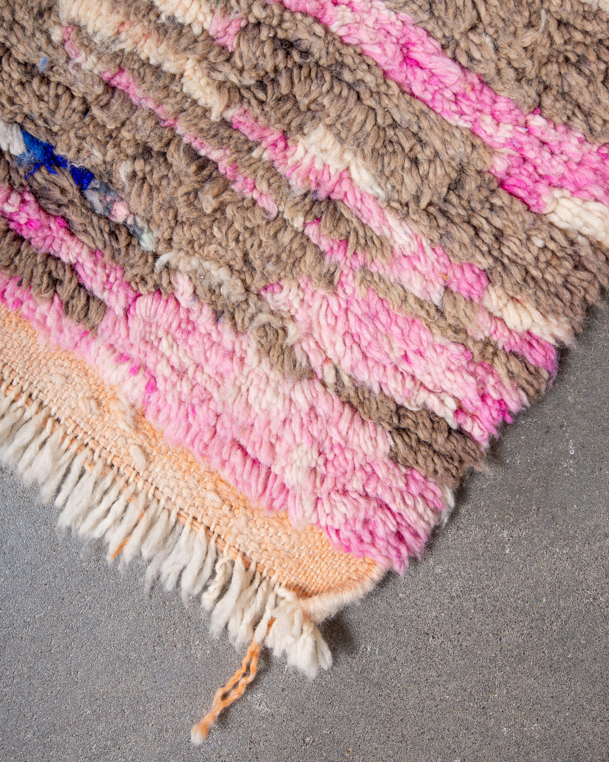 Modern, designer, handcrafted Berber rug from Morocco. Vintage carpet with beautiful colours and patterns and fluffy texture.