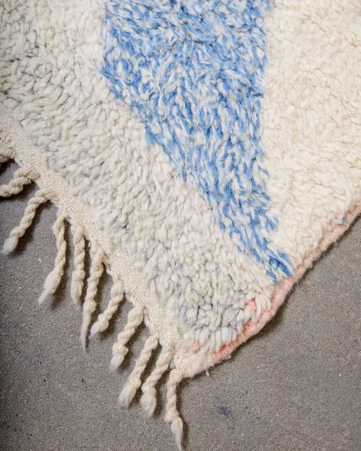 Modern, designer, handcrafted Berber rug from Morocco. Vintage carpet with beautiful colours and patterns and fluffy texture.