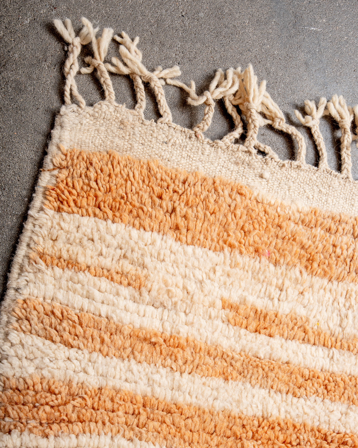 Modern, designer, handcrafted Berber rug from Morocco. Vintage carpet with beautiful colours and patterns and fluffy texture.