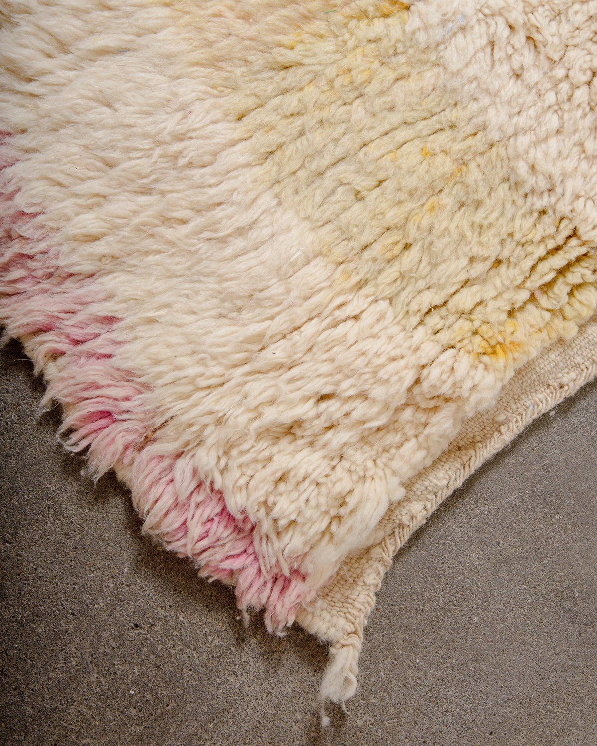 Modern, designer, handcrafted Berber rug from Morocco. Vintage carpet with beautiful colours and patterns and fluffy texture.