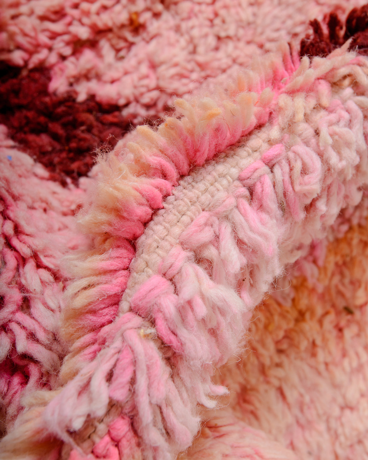 Modern, designer, handcrafted Berber rug from Morocco. Vintage carpet with beautiful colours and patterns and fluffy texture.