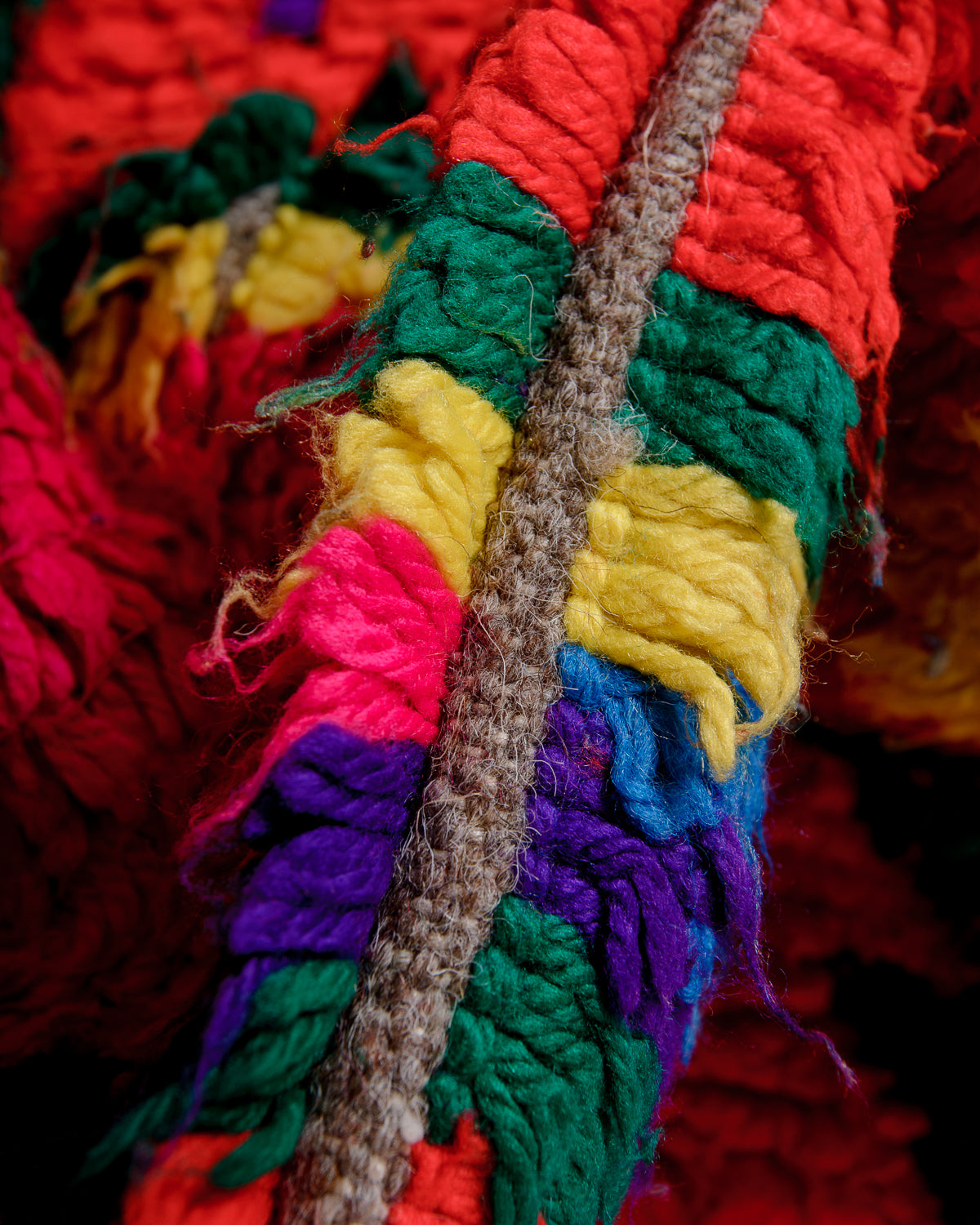 Modern, designer, handcrafted Berber rug from Morocco. Vintage carpet with beautiful colours and patterns and fluffy texture.