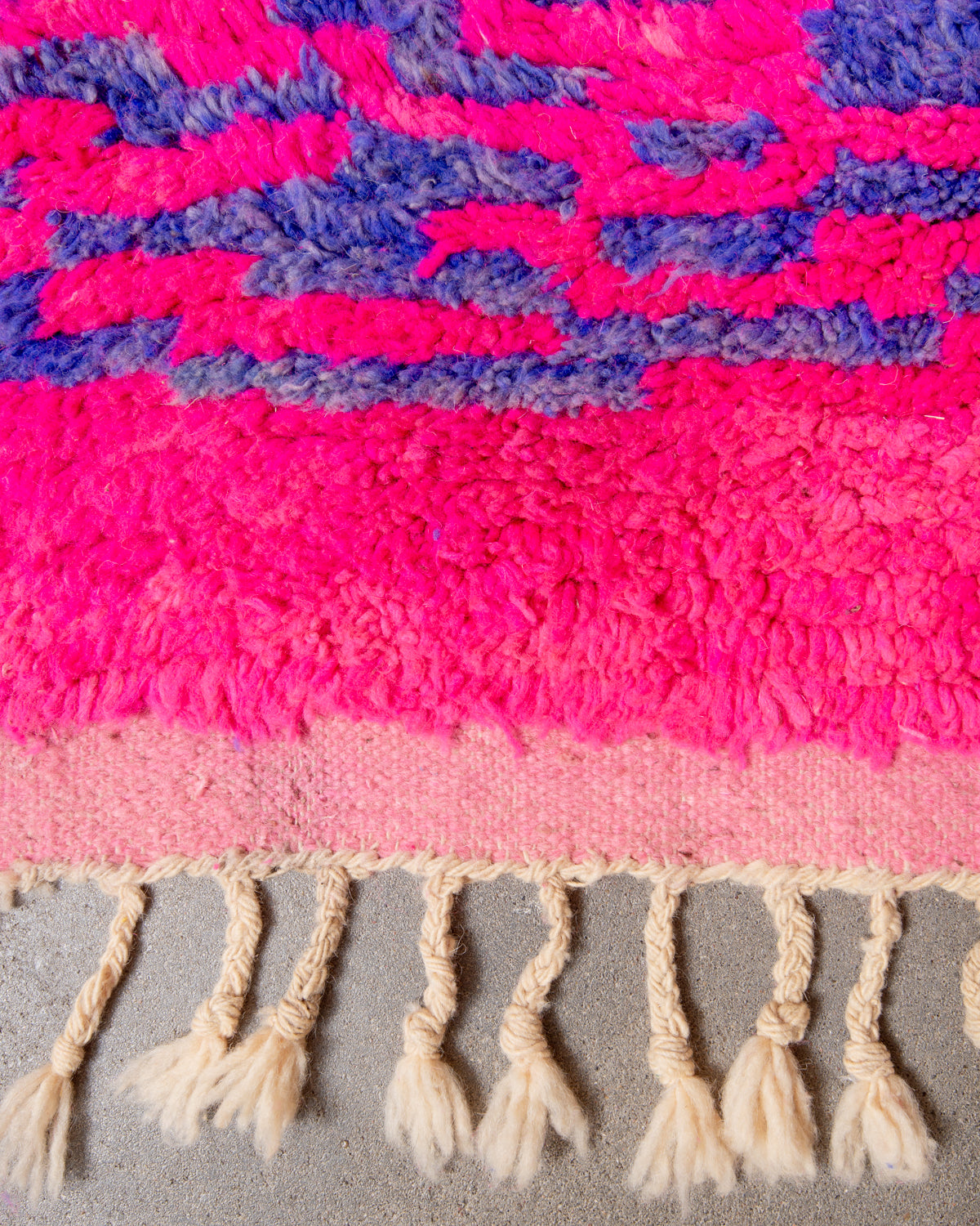 Modern, designer, handcrafted Berber rug from Morocco. Vintage carpet with beautiful colours and patterns and fluffy texture.