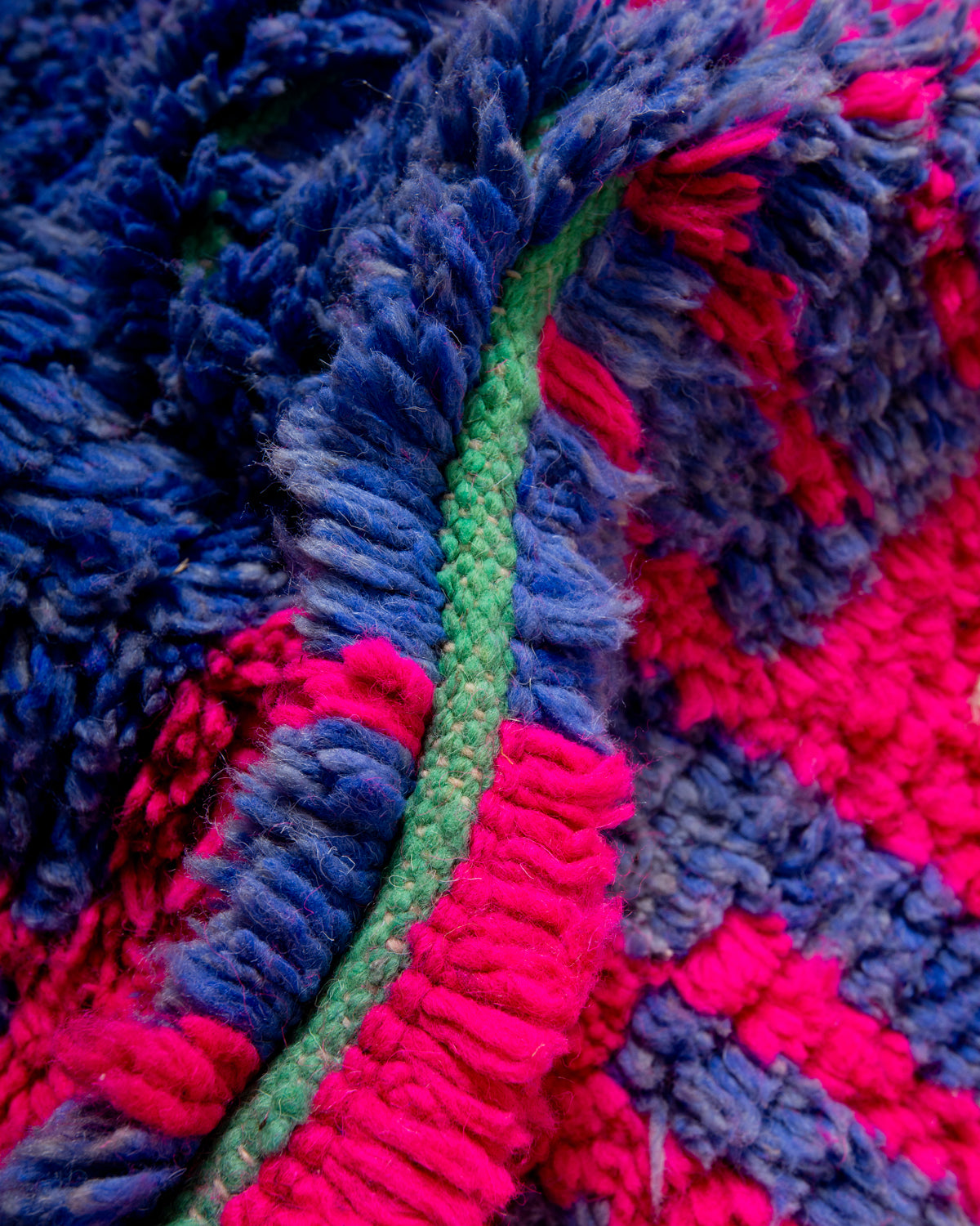 Modern, designer, handcrafted Berber rug from Morocco. Vintage carpet with beautiful colours and patterns and fluffy texture.