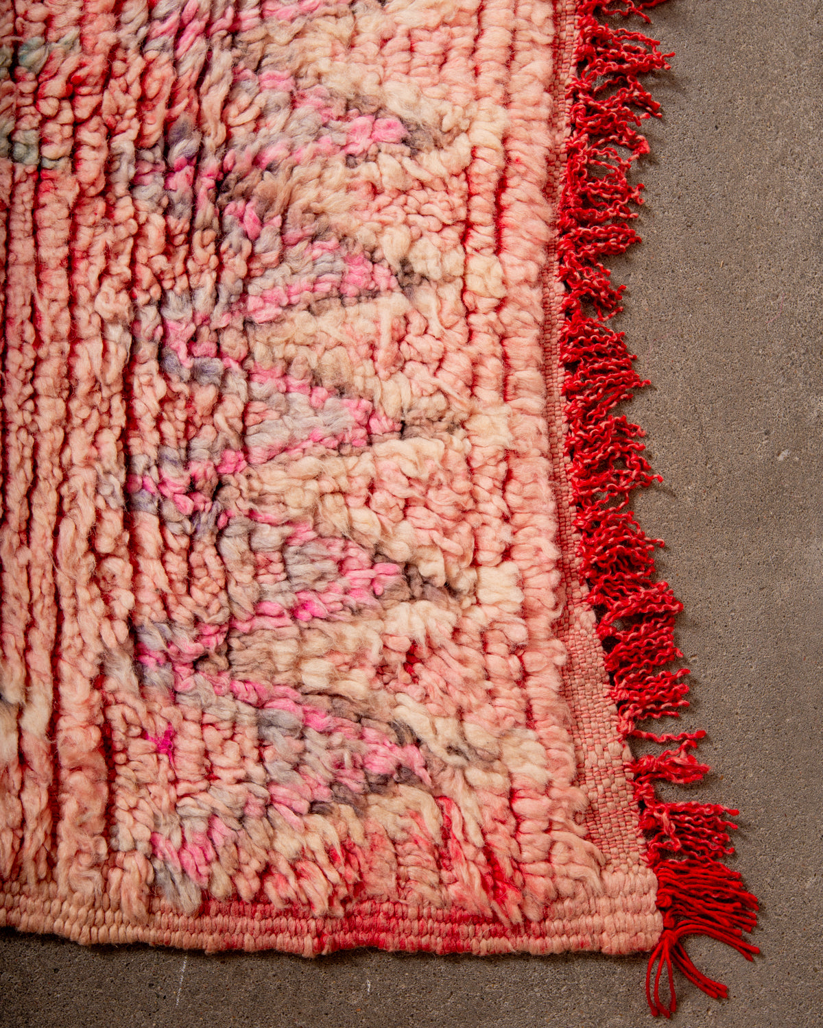 Modern, designer, handcrafted Berber rug from Morocco. Vintage carpet with beautiful colours and patterns and fluffy texture.