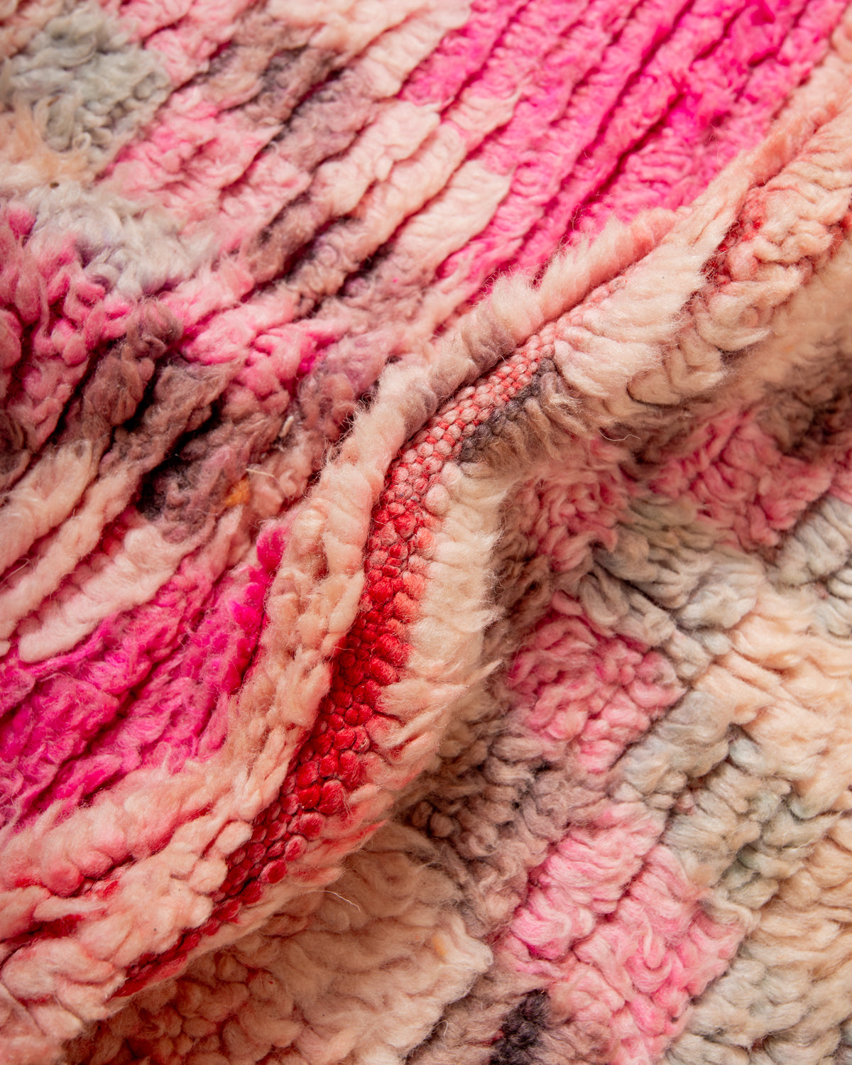 Modern, designer, handcrafted Berber rug from Morocco. Vintage carpet with beautiful colours and patterns and fluffy texture.