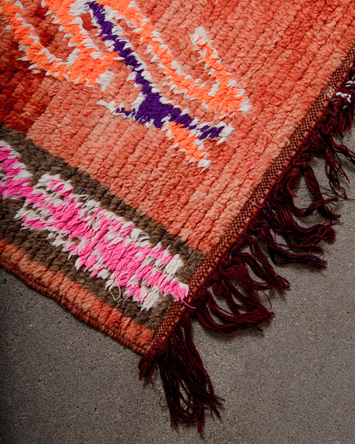Modern, designer, handcrafted Berber runner rug from Morocco. Vintage carpet with beautiful colours and patterns and fluffy texture.