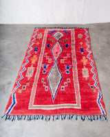 Modern, designer, handcrafted Berber rug from Morocco. Vintage carpet with beautiful colours and patterns and fluffy texture.