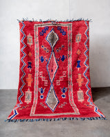 Modern, designer, handcrafted Berber rug from Morocco. Vintage carpet with beautiful colours and patterns and fluffy texture.