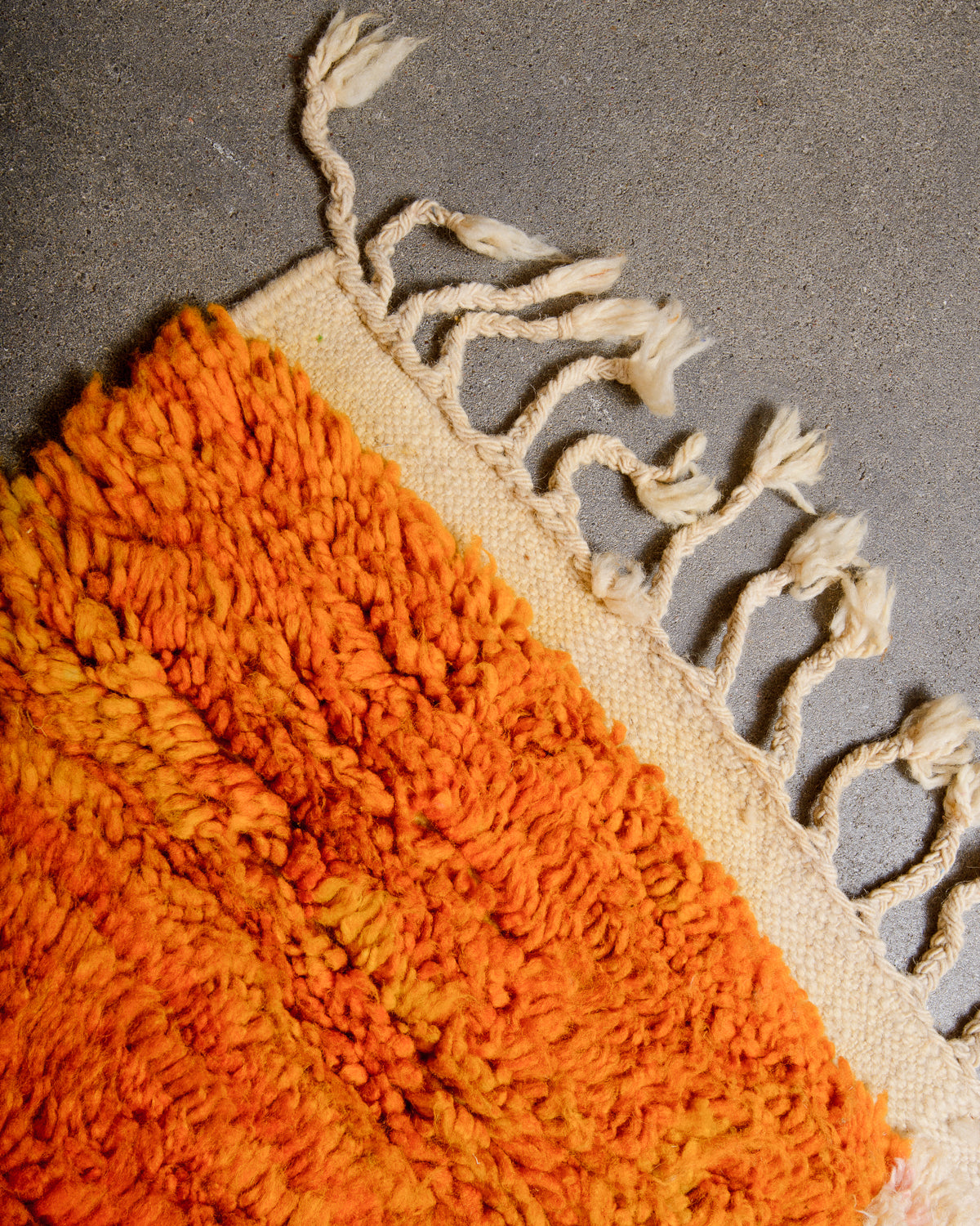 Modern, designer, handcrafted Berber rug from Morocco. Vintage carpet with beautiful colours and patterns and fluffy texture.