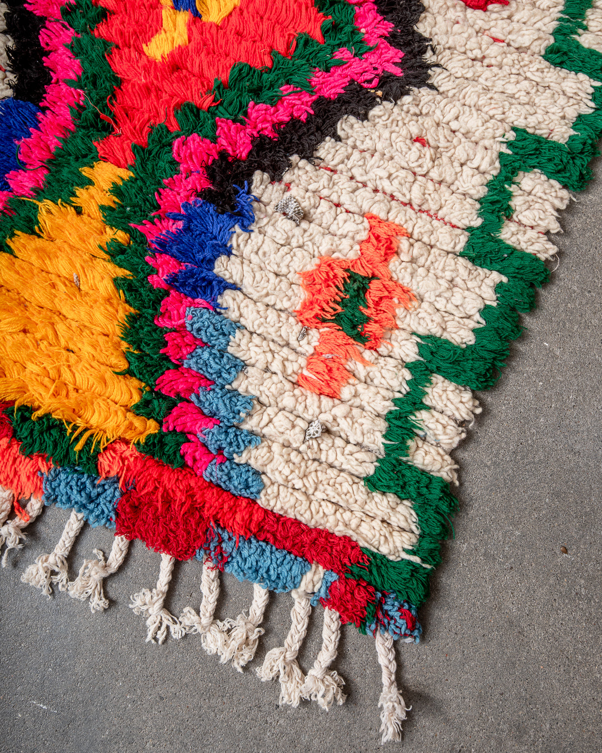 Modern, designer, handcrafted Berber runner rug from Morocco. Vintage carpet with beautiful colours and patterns and fluffy texture.