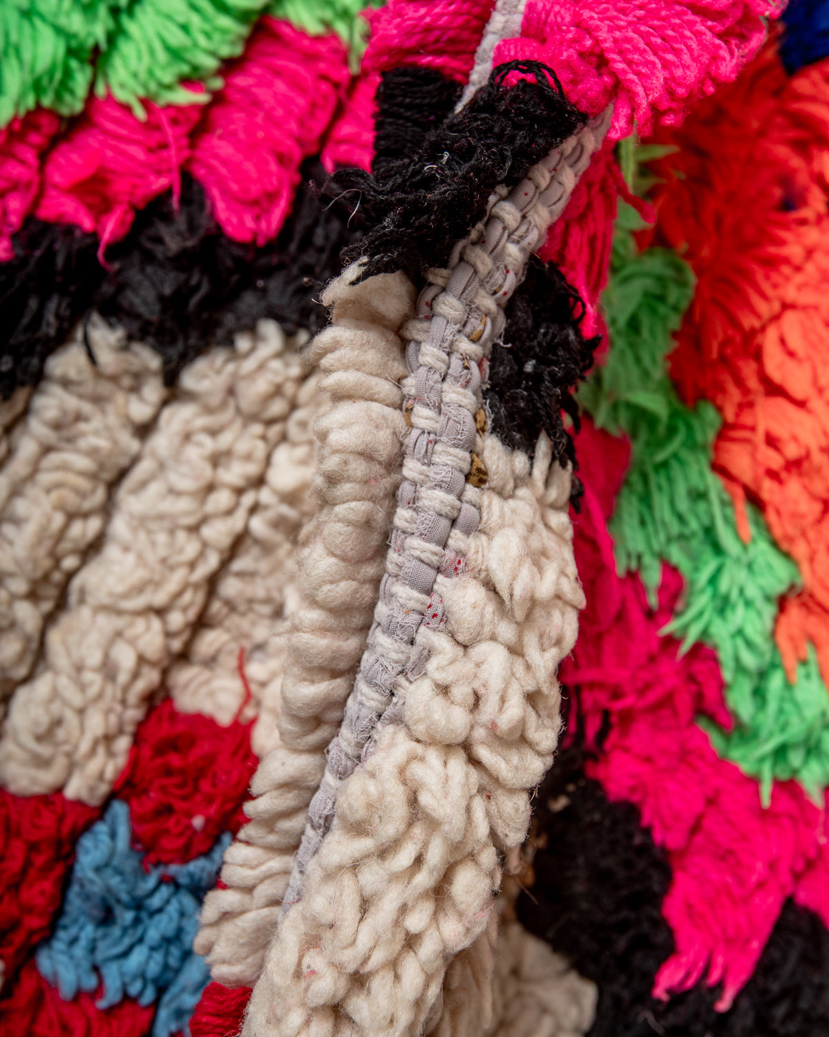 Modern, designer, handcrafted Berber runner rug from Morocco. Vintage carpet with beautiful colours and patterns and fluffy texture.