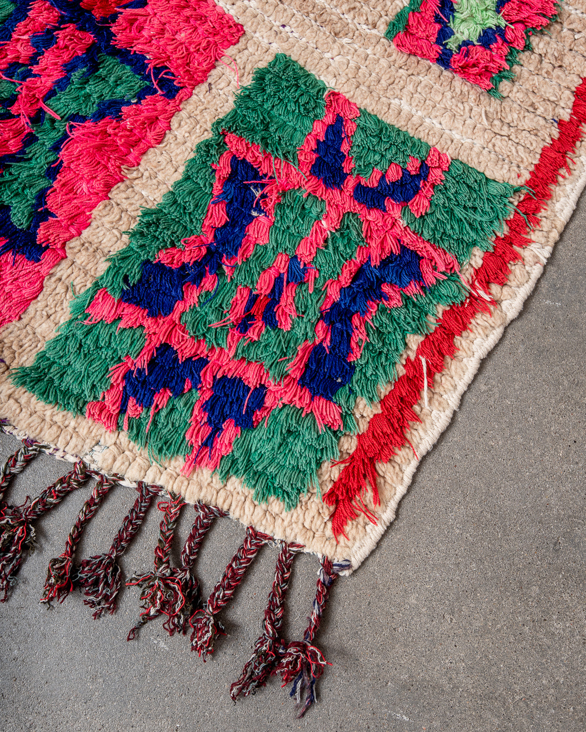 Modern, designer, handcrafted Berber runner rug from Morocco. Vintage carpet with beautiful colours and patterns and fluffy texture.